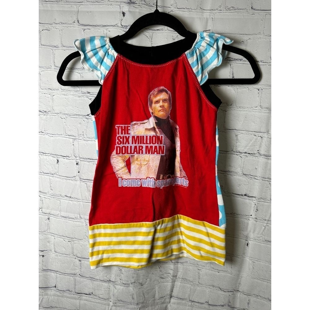 The Six Million Dollar Man GIRLS Retro T-Shirt Colorblock Striped Sleeves